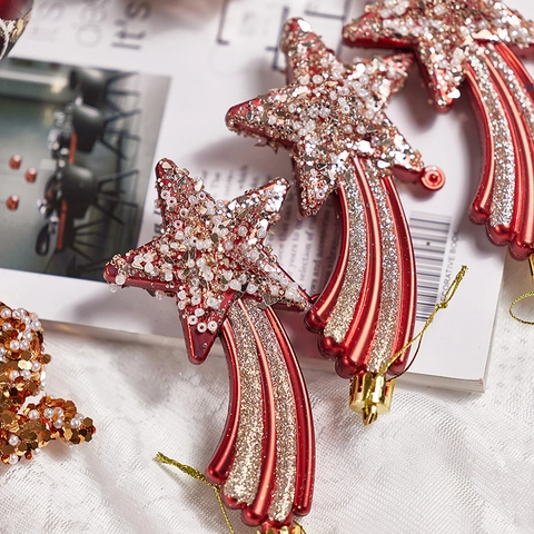 Ornamenti Per Albero Di Natale Decorazioni Sospese PVC Plastica Glitter Lusso Rosso Oro Forme Assortite Decorazioni Festive