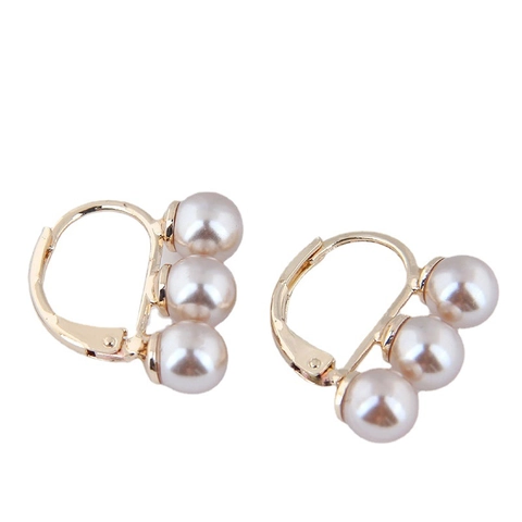 Orecchini a Cerchio in Lega con Perle Artificiali a Forma di C Stile Coreano Eleganti Orecchini Geometrici Placcati Oro Argento Gioielli