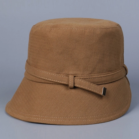 Women Cotton Bucket Hat Sun Protection Foldable Split Back Metal Buckle Plain Casual Summer Beach