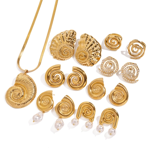 Nautilus Schelp Oorbellen Ketting Ring Roestvrij Staal Verguld Kunstparel Zirkoon Mariene Stijl Sieraden Voor Dames