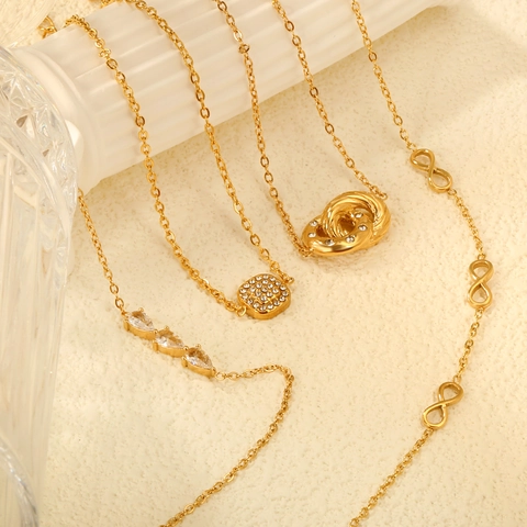 Bracciale In Acciaio Inossidabile Per Donna Placcato Oro 18K Zirconia Infinito Geometrico Retro Francese Gioielli