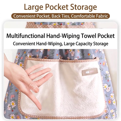 Grembiule Da Cucina Domestico Cotone Lino Impermeabile Resistente All'Olio Asciugamani Motivo Floreale Righe Stile Principessa Donna