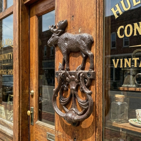 Vintage Cast Iron Door Knocker Elk Moose Deer Shaped Antique Finish Rustic Home Garden Gate Decor Heavy Duty