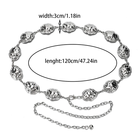 Cintura A Catena In Metallo Argento Da Donna Regolabile Piastre A Onde Martellate Irregolari Per Abiti Elegante
