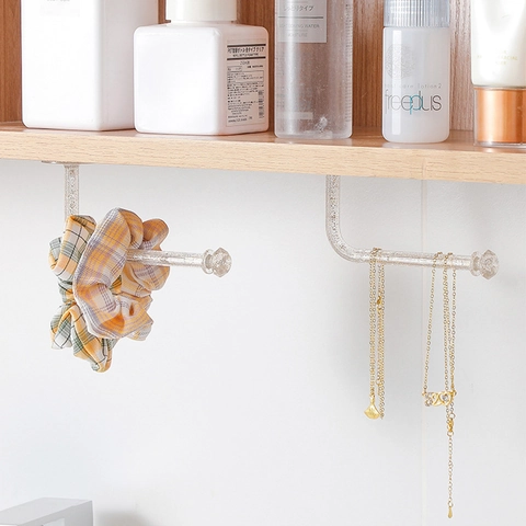 Wall Mounted Storage Hooks Transparent Glitter GPPS Diamond Shape Self Adhesive L Shaped Hairband Jewelry Organizer