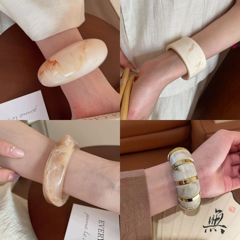 Brazalete De Resina Marmolada Irregular Acetato Geométrico Concha Perla Artificial Pulsera Para Mujer Joyería De Moda