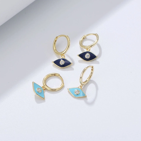 925 Sterling Silver Evil Eye Hoop Earrings For Women Gold Plated Zirconia Enamel Drop Dangle Earrings Vintage Jewelry Gift