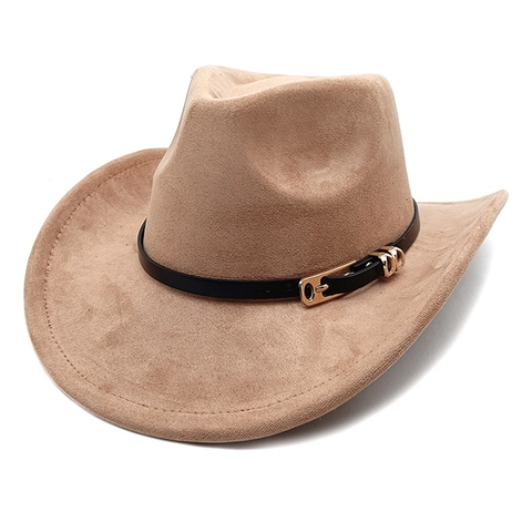 Retro Western Cowboy Hat Suede Wide Brim Jazz Fedora With Leather Belt Buckle For Men Women Outdoor Fashion