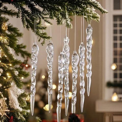 Ornamenti Natalizi A Ghiacciolo Appesi Acrilico Torsonado Trasparente Colorato Decorazione Albero Per Festa Invernale