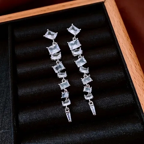 Geometric Tassel Drop Earrings With Cubic Zirconia And 925 Sterling Silver Earring Post Copper Minimalist Jewelry Women