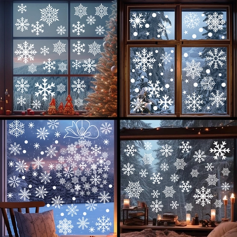 Pegatinas De Ventana De Copo De Nieve De Navidad Blanco Estático PVC Calcomanías Para Vidrio Decoración De Invierno