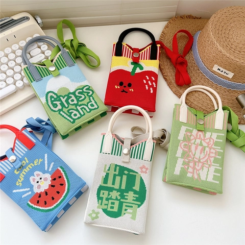 Sac Bandoulière Tricoté Dessin Animé Mignon Pour Femmes Mini Sac À Main Seau Mode Coréenne Petite Pochette Tricotée Versatile