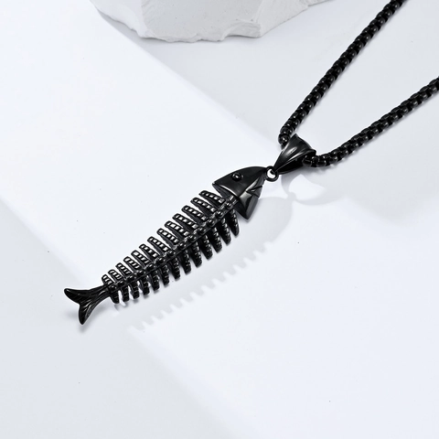 Collana Con Pendente A Spina Di Pesce Acciaio Inossidabile Punk Gothic Hip Hop Gioielli Per Uomo Donna Streetwear Accessorio