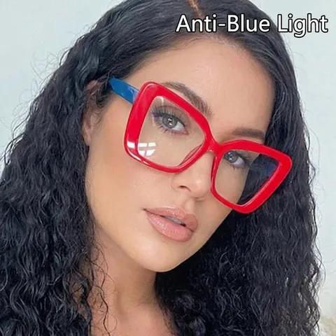 Gafas Anti Luz Azul De Ojo De Gato De Gran Tamaño Moda Irregular Forma De Mariposa Montura PC Lentes AC Mujeres