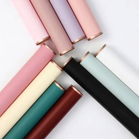 Flower Wrapping Paper Waterproof Gold Edge Matte Jelly Film Floral Bouquet Wrap Florist Packaging Material