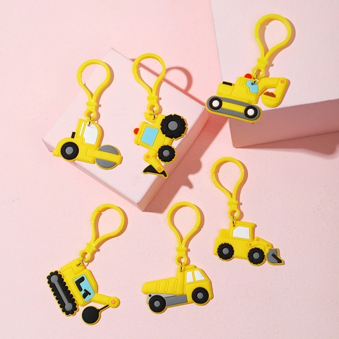 Portachiavi Per Veicoli Da Cantiere PVC Morbido Cartone Animato Escavatore Bulldozer Auto Portachiavi Regalo Festa