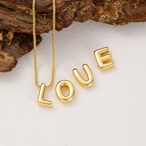 Minimalist Glossy Bubble Letter Pendant Copper Gold Plated Alphabet Charm Necklace Fashion Jewelry Gift For Women