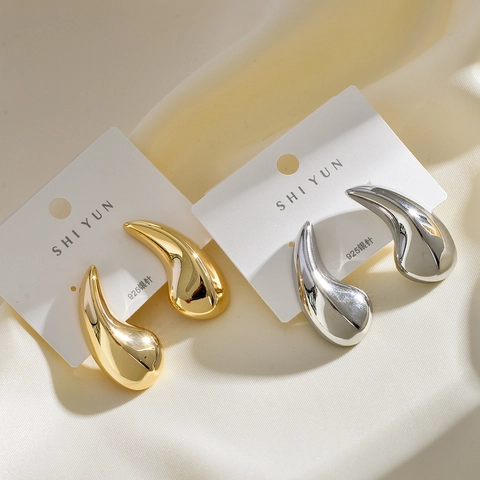 Orecchini A Lobo A Goccia Minimalisti Metallo Lucido Geometrici Rame Con Perno In Argento Sterling 925 Per Donna