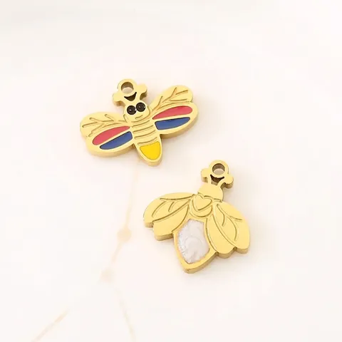 Stainless Steel Bee Firefly Animal Pendants Gold Plated Enamel Shell For DIY Jewelry Making Necklaces Bracelets Earrings