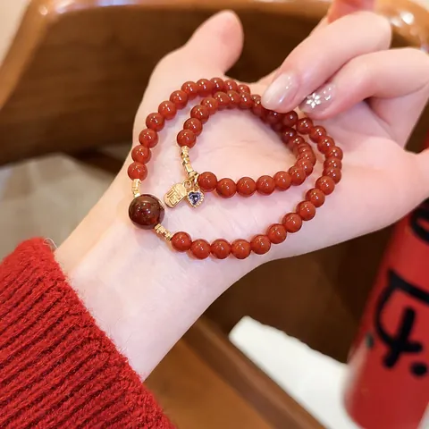 New Chinese Style Red Agate Beaded Bracelet Retro National Tide Women Elegant Jewelry With Copper Zircon Cinnabar Charms