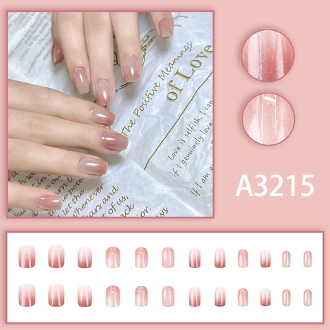 Press On Nagels Nude Rose Ombre Glanzend Ijs Transparant Glinsterend Kattenoog Kort Vierkant Rond Kunstnagels Voor Vrouwen