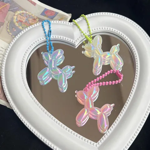 Balloon Dog Keychain Iridescent Colorful Resin Pendant Bag Charm Cartoon Puppy Animal Creative Ornament Student Gift