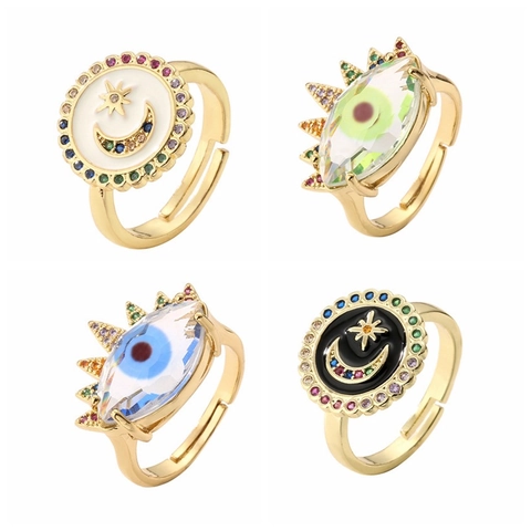 Dämonenauge Ring Kupfer Zirkonia Verstellbar Stern Mond Geometrischer Modeschmuck Damen