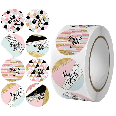 Autocollants Rond Thank You Étiquettes Adhésives Motifs Géométriques Papier Sceaux D'Emballage Décoratifs Pour Cadeaux