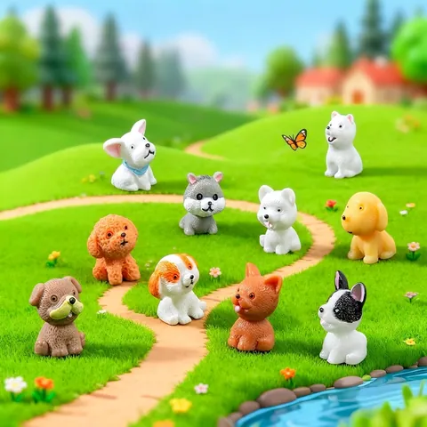 Figurines Chien Miniature Statuette Chiot Résine Pour Micro Paysage Jardin Féérique Décoration Bureau Modèles Animaux