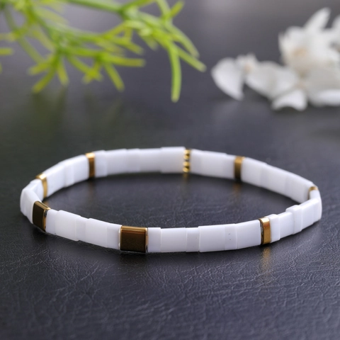Tila Bead Bracelet Colorful Glass Tile Geometric Elastic Bangle For Women Bohemian Retro Style Summer Jewelry Gift