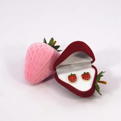 Portagioie A Forma Di Fragola Custodia In Velluto Floccato Per Anelli Orecchini Conservazione Organizzatore Da Scrivania Regalo