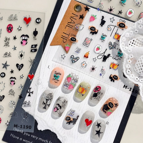 Nail Art Stickers Cartoon Cat Punk Star Patterns Self Adhesive Manicure Decoration DIY Foil Beauty Accessories