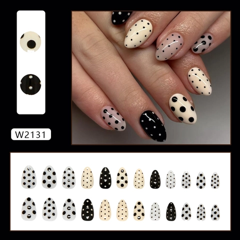 Unghie Press On Mandorla Lucide Motivo A Pois Plastica ABS Elegante Stile Europeo Manicure Finta Rimovibile