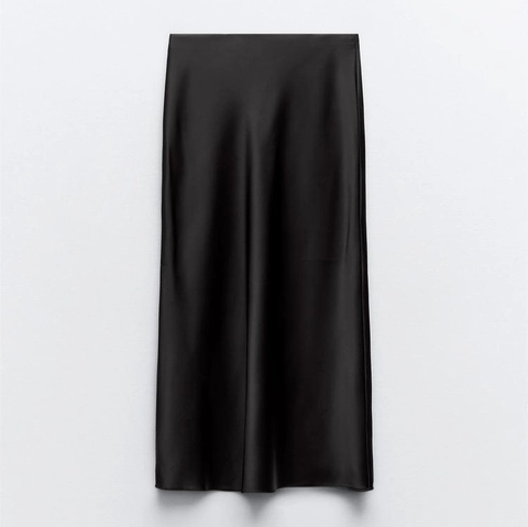 High Waist Satin Midi Skirt Satiny Solid Color Slim Fit Straight Long Skirts For Women Elegant Minimalist French Style