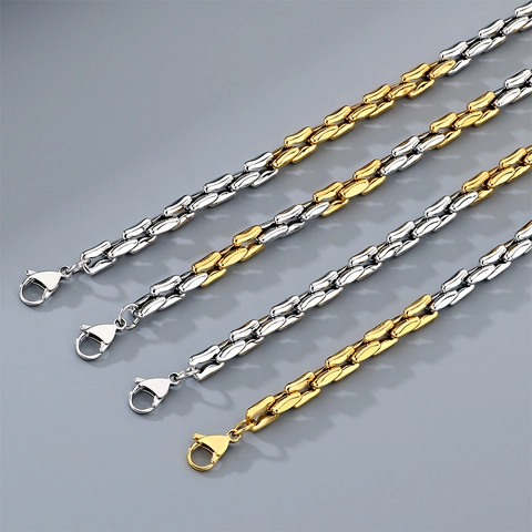 Pulsera De Cadena De Colores Mixtos Oro Plata Acero Inoxidable Eslabón Geométrico Joyería De Moda Para Hombres Mujeres