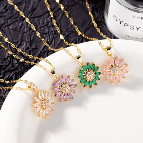 Collar Con Colgante De Margarita Cobre Chapado En Oro Zirconia Cubica Cristal Marquise Joyería Floral Para Mujer Estilo Pastoral