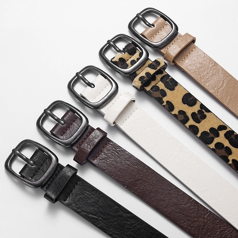 Women Leopard Print PU Leather Belt Fashion Casual Vintage Alloy Pin Buckle Thin Waistband For Dress Jeans Accessories