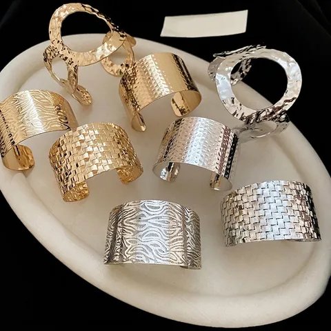 Irregular Geometric Metal Cuff Bracelet Hammered Texture Mesh Square Open Bangle Modern Minimalist Jewelry Women