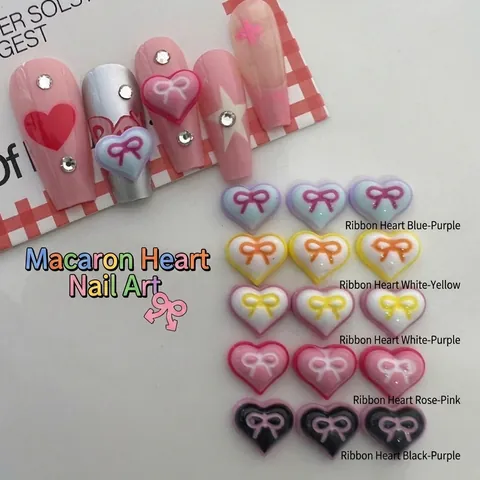 Heart Nail Art Charms 3D Resin Bow Tie Decorations Sweet Macaron Color DIY Manicure Ornaments For Women