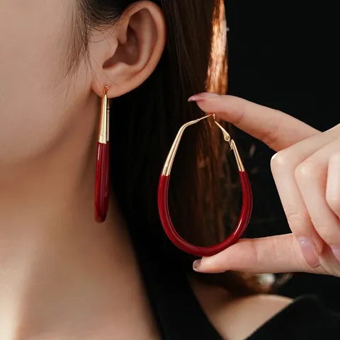 Grote Ovale Creolen Voor Dames Legering Emaille Met Zilveren Oorsteker Chique Geometrische Mode Accessoires