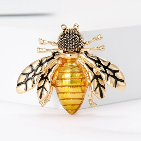 Elegant Bee Brooch Pin Alloy Enamel Insect Shape Golden Black Corsage Accessory Fashion For Women Office Party