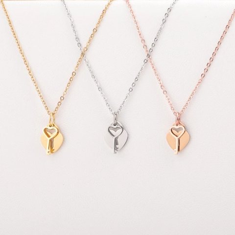 Heart Lock And Key Pendant Necklace Stainless Steel Jewelry For Couples Lovers Romantic Fashion Accessory Gift For Him Her
