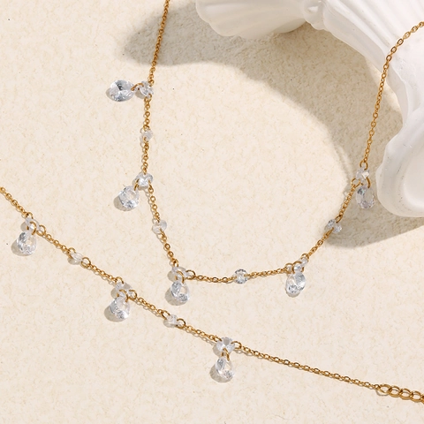 Collar Y Pulsera Con Borla De Circonita Chapado En Oro De 18K Acero Inoxidable Colgante Gota De Agua Joyería Elegante Para Mujer