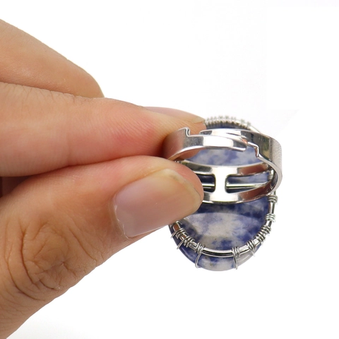 Lebensbaum Ring Handgefertigt Drahtumwickelt Oval Kristall Edelstein Verstellbar Böhmischer Retro Schmuck Damen