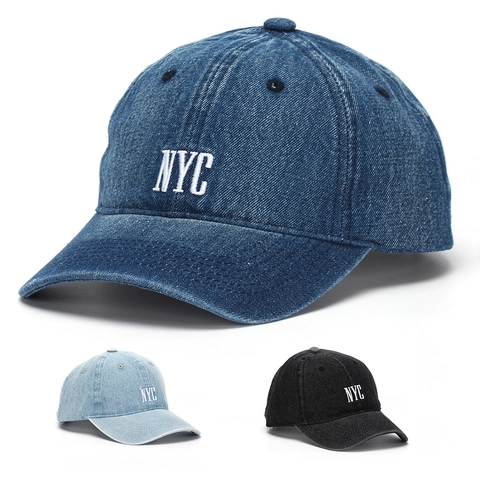 NYC Letter Embroidery Baseball Cap Washed Cotton Denim Vintage Curved Brim Adjustable Sun Hat For Men Women
