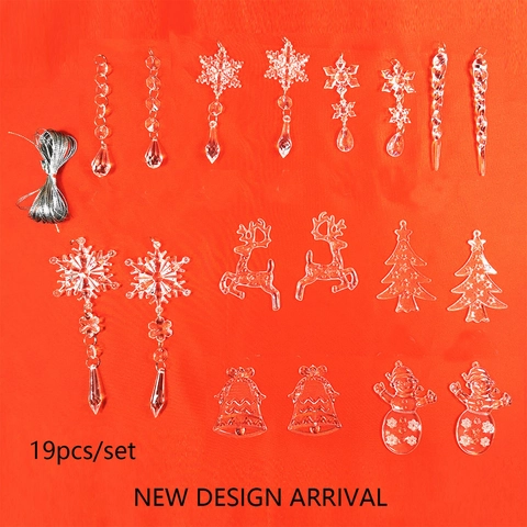 Adornos Colgantes de Cristal Acrílico de Navidad Reno Transparente Copo de Nieve Árbol de Navidad Decoración para Fiesta Hogar