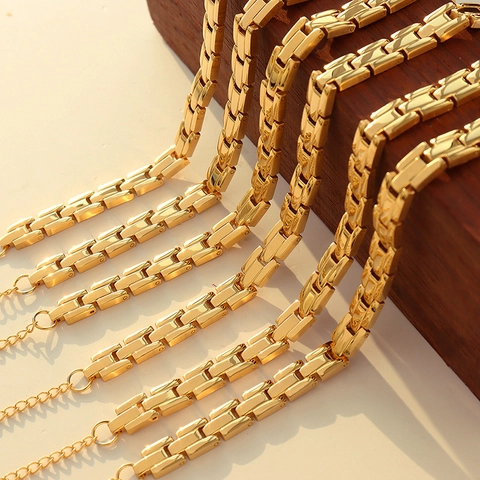 Bracciale A Catena Stile Cinturino Orologio Minimalista Acciaio Al Titanio Placcato Oro 18K Regolabile Gioielli Geometrici