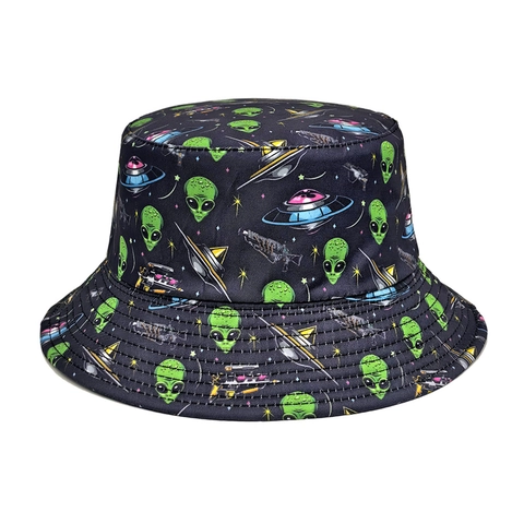 Alien UFO Print Anglerhut Polyester Wendbar Sonnenschutz Streetwear Retro Fischerhut Für Herren Damen