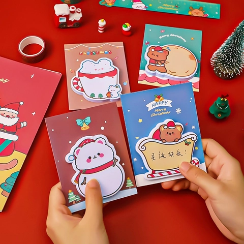 Notas Adhesivas De Navidad Dibujos Animados Oso Muñeco De Nieve Autoadhesivas Bloc De Notas Papelería Regalo Festivo Oficina Escolar