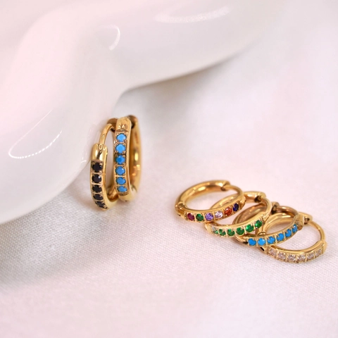 Stainless Steel Gold Plated Colorful Rhinestone Hoop Earrings For Women Niche Style Simple Round Ear Buckle Jewelry
